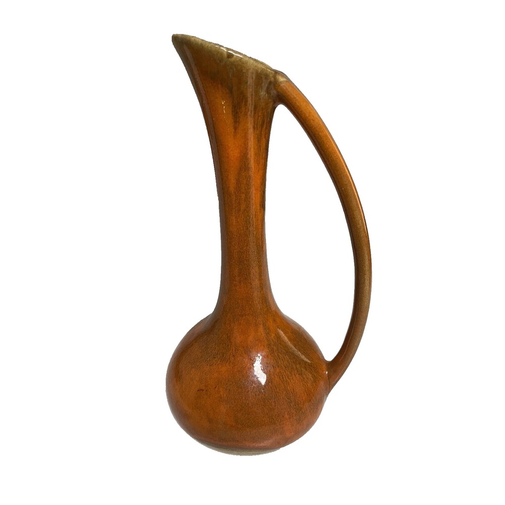 Mid Century Van Briggle? ‎ Art Pottery Orange Drip Ewer Pitcher Vase  9"